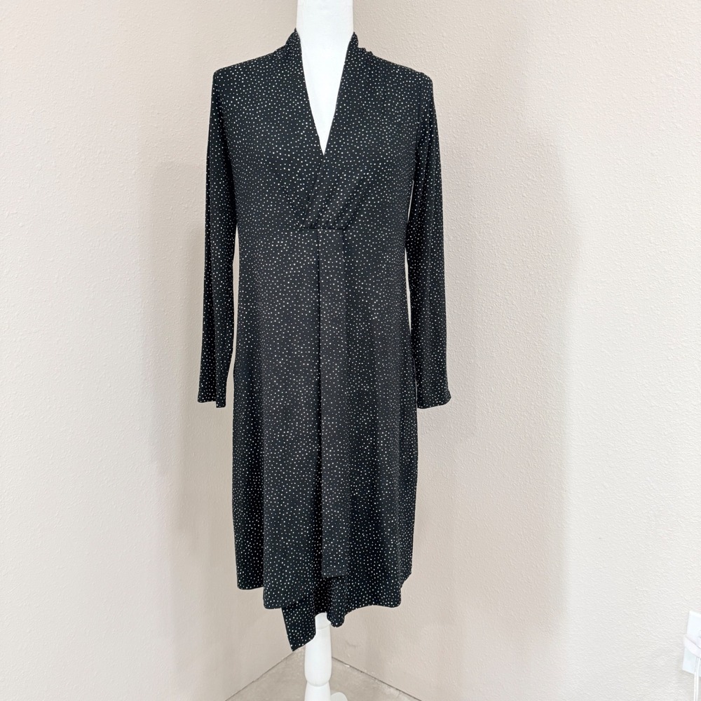 J. Jill Wearever Dress XS Black Polka Dot Twist Front Office Siren Minimalist